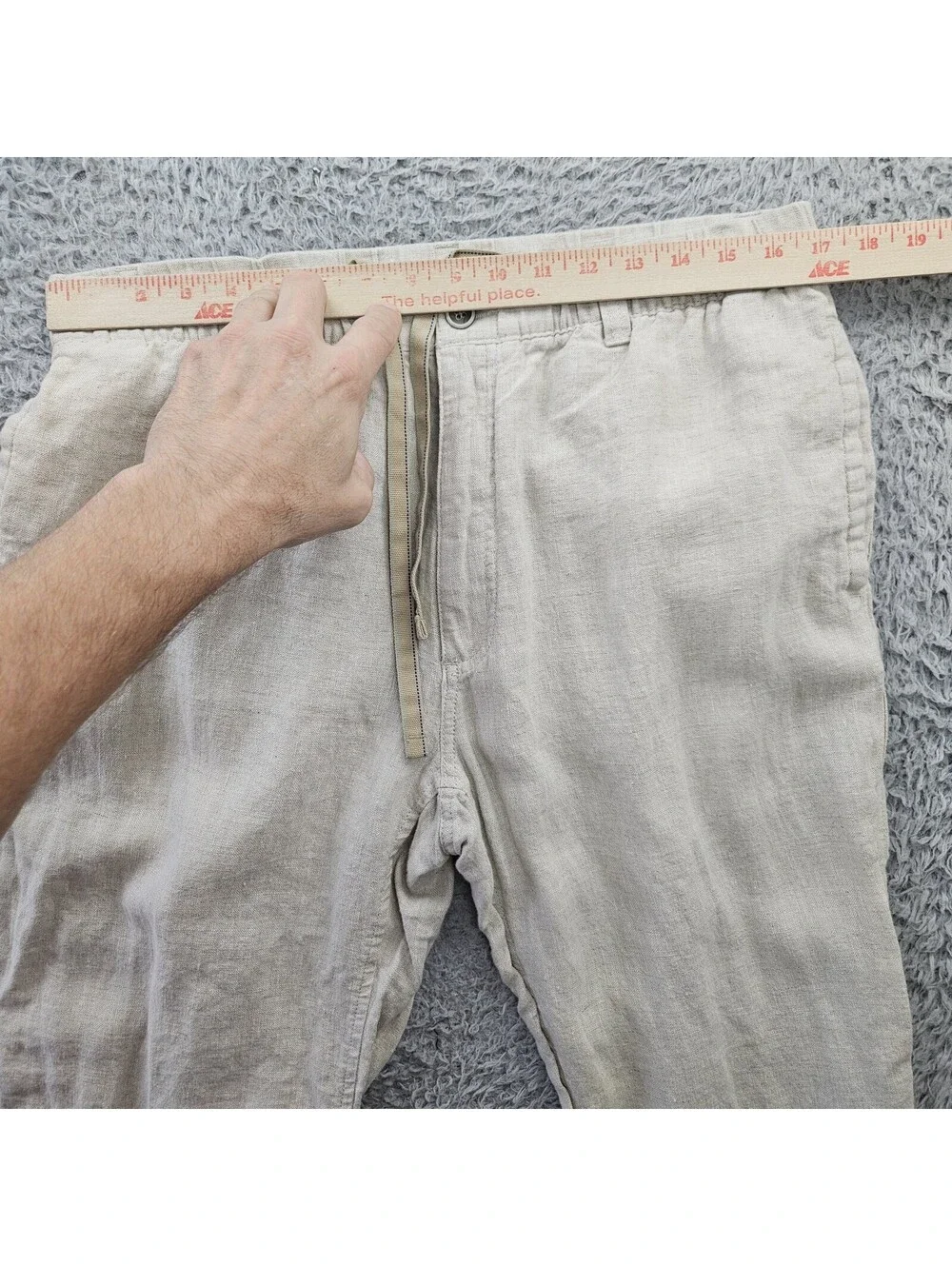 Caribbean 100% Linen Pants Men 36x32 (Fits 34-36x30) Drawstring Beige
